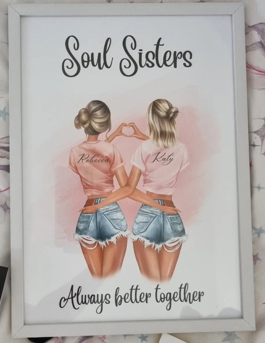 Personalised Best Friends besties Gift Frame A4 Print Birthday Soul Sisters