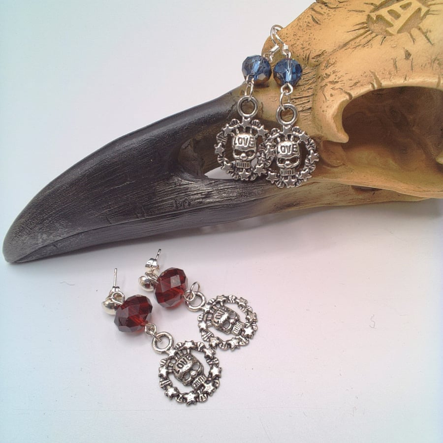 Halloween Skull Earrings with Choice of Crystal Colour, Halloween, Gift for Her