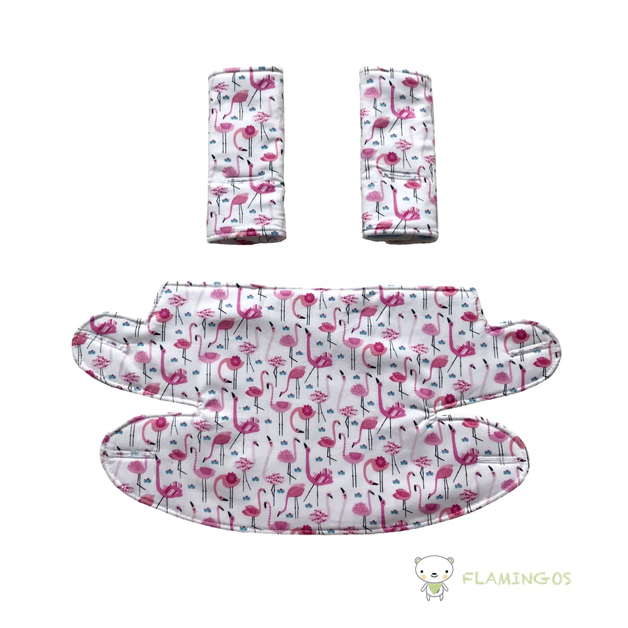 ERGO Baby Carrier Bib & Strap Covers Choice of bright fabrics Flamingos