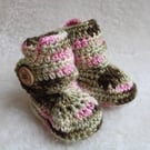 Baby Booties - Baby Girl Boots - Pink Camo Booties - New Baby Gift