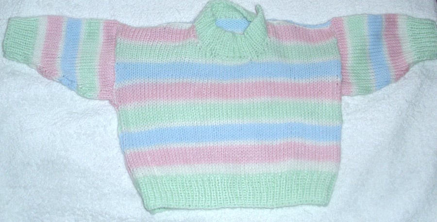 Hand knitted pastel striped jumper for 6 month baby