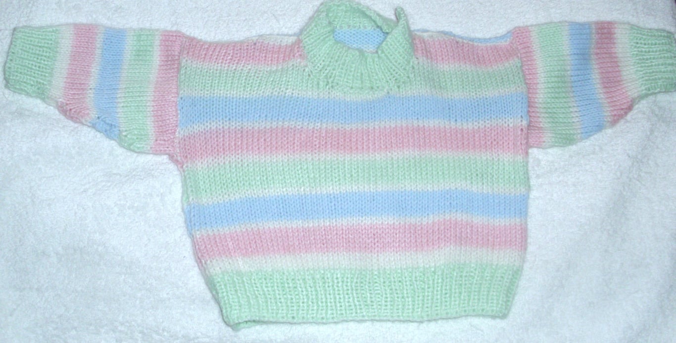 Hand knitted pastel striped jumper for 6 month baby