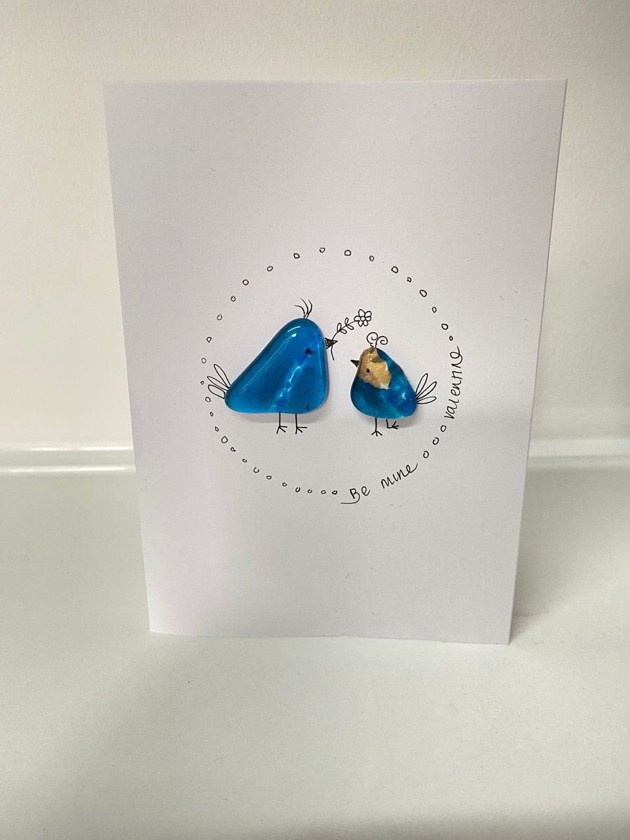Fused glass birdies  valentines card 