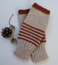 Earthy Striped Hand-Knitted Fingerless Mittens - Image 3