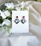 Monochrome Geometric Earrings - Red Stud Marble Dangles - Image 5