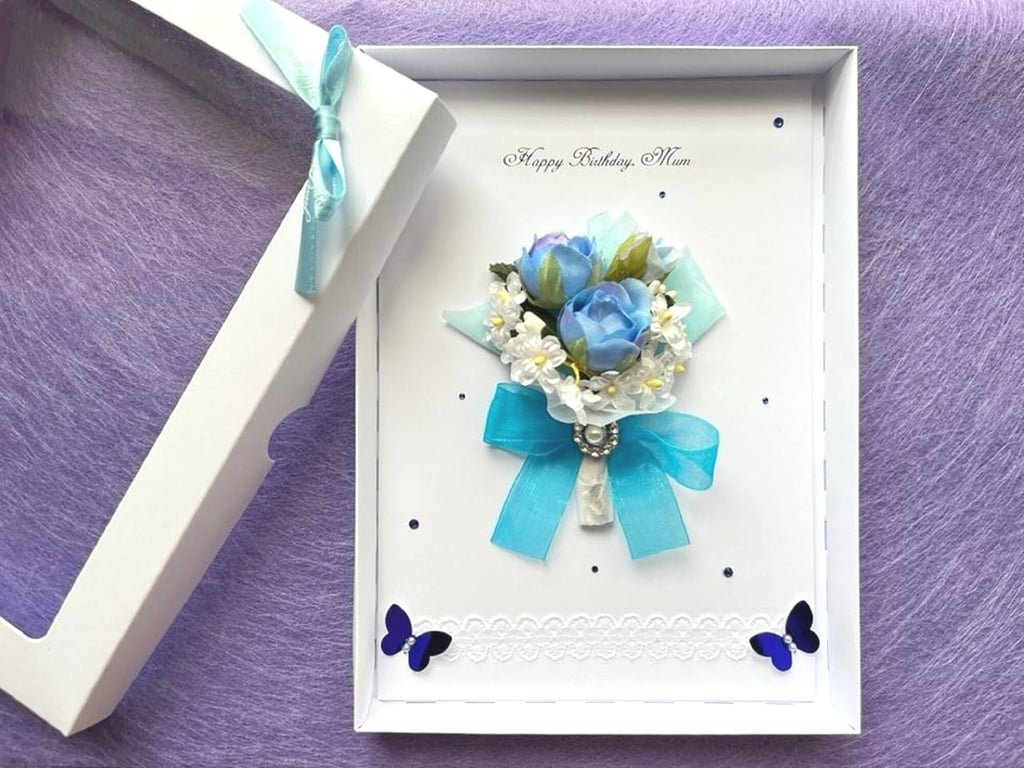 Luxury Handmade Personalised Flower Birthday Card for Mum, Wife C072