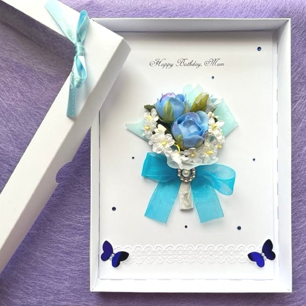 Luxury Handmade Personalised Flower Birthday Card for Mum, Wife C072