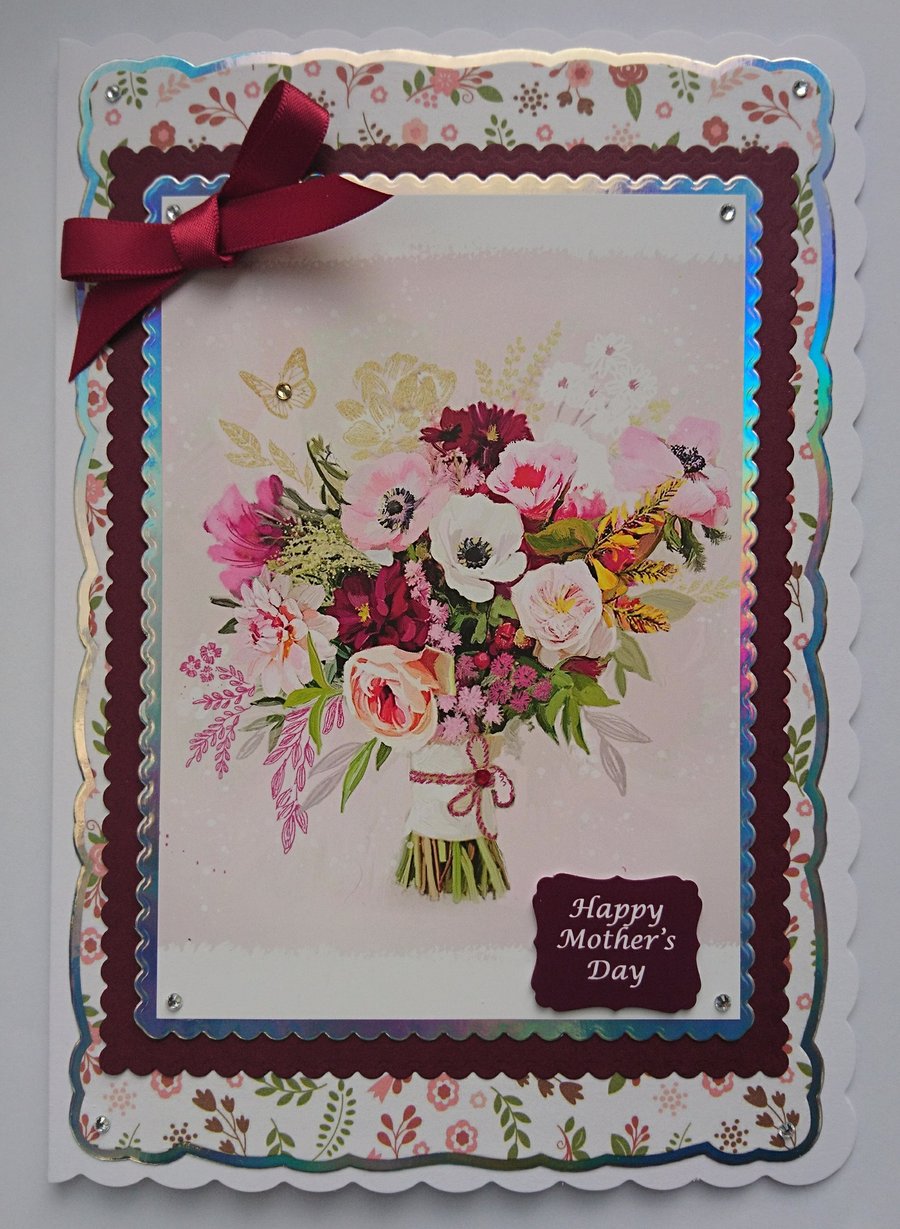 3D Luxury Handmade Card Happy Mother's Day Huge Tied Bouquet of Spring Flowers