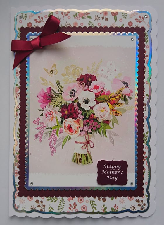3D Luxury Handmade Card Happy Mother's Day Huge Tied Bouquet of Spring Flowers