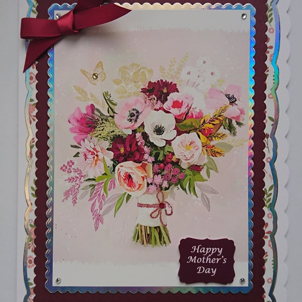 3D Luxury Handmade Card Happy Mother's Day Huge Tied Bouquet of Spring Flowers