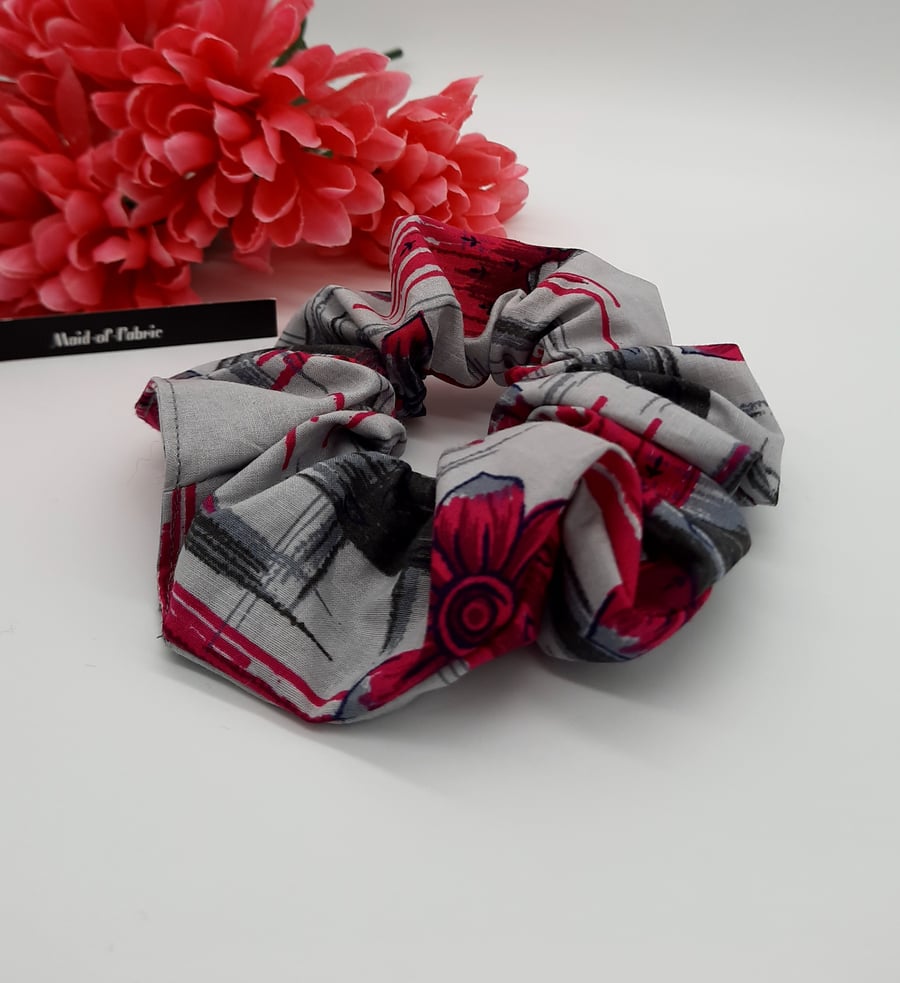 Scrunchie made using a light grey and pink pattern fabric.  3 for 2 offer. 