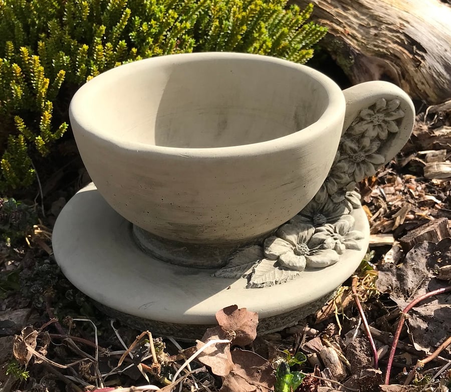 Tea Cup and Saucer Planter Stone Garden Ornament