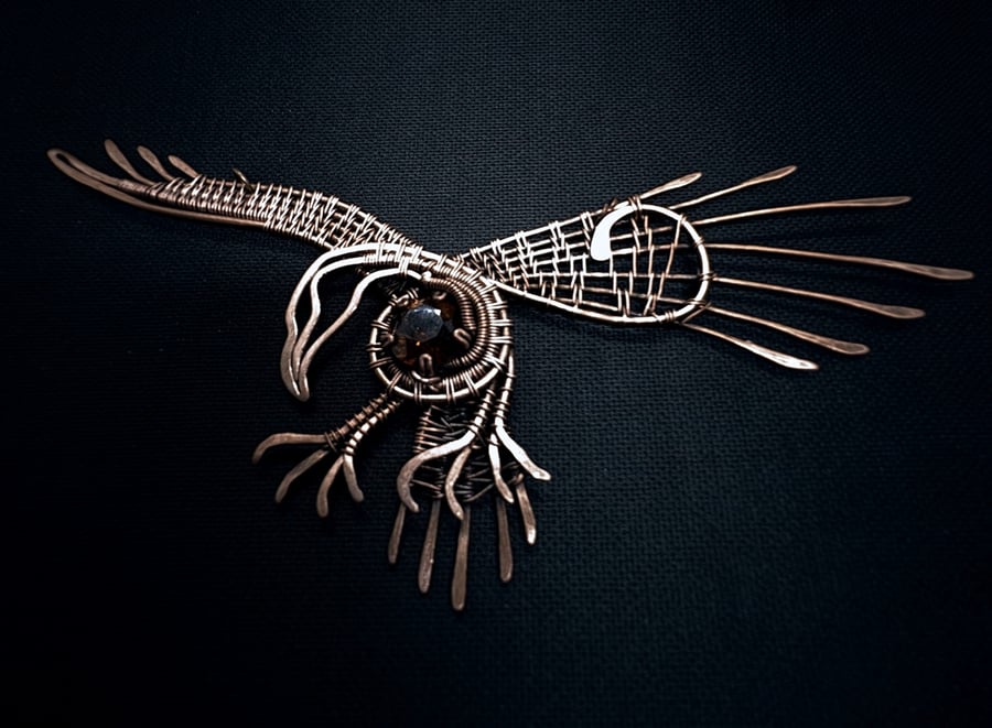 Antique Copper wire wrapped Eagle statement piece pendant