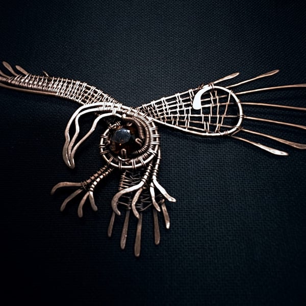 Antique Copper wire wrapped Eagle statement piece pendant