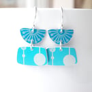Flower earrings in turquoise with mid century print 