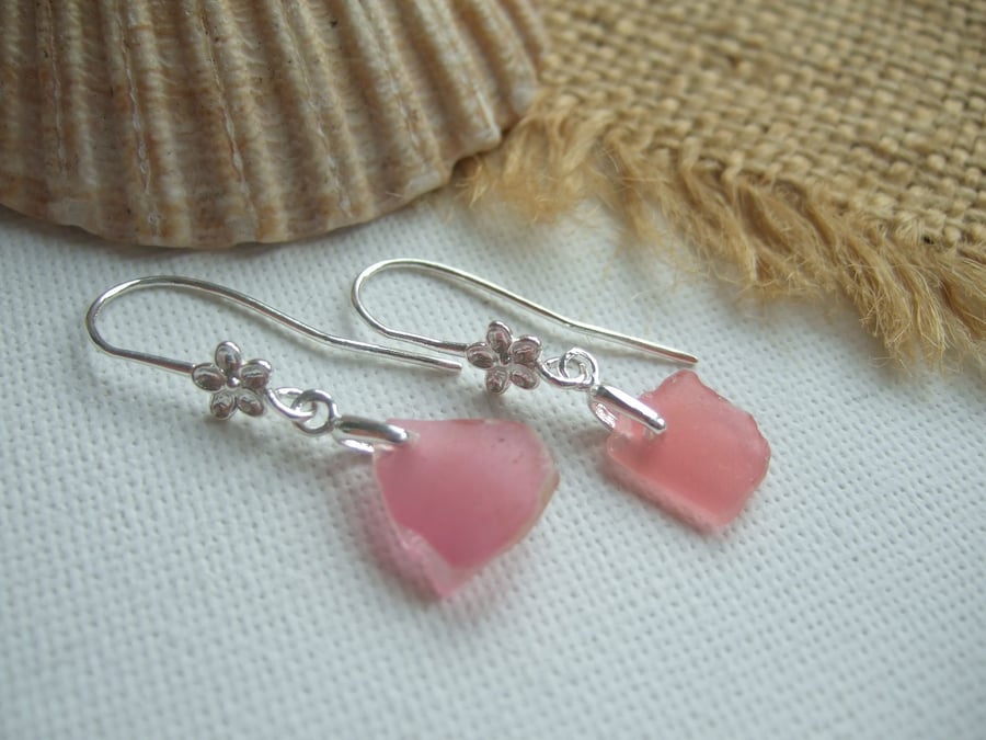 Scottish pink sea glass jewelry, sterling silver pink beach glass, flower