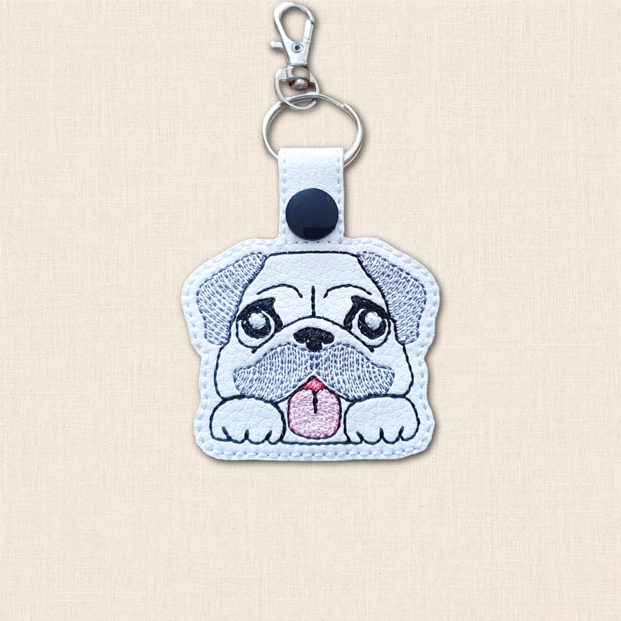 Pug Keyring - Kawaii Dog Faux Leather Accessory