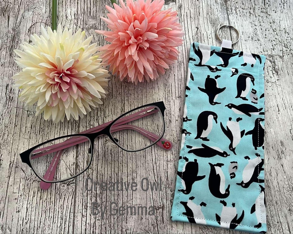 Fabric glasses pouch for lanyards penguins design teacher nurse doctor