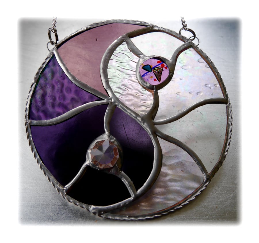  Yin Yang Suncatcher Stained Glass Handmade Purple 006