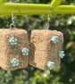 Cute hay bale earrings flowers country and western hoedown mint green Americana