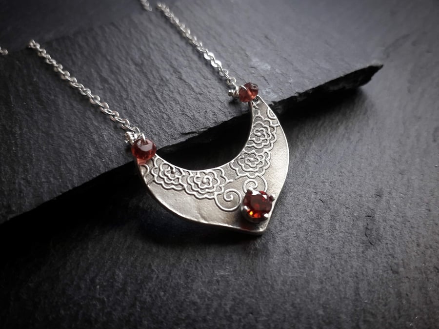 Rose Shield Pendant with Garnet