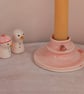 Handmade Pink Candle Holder with Tiny Robin Bird , Pottery for Christmas - Image 5