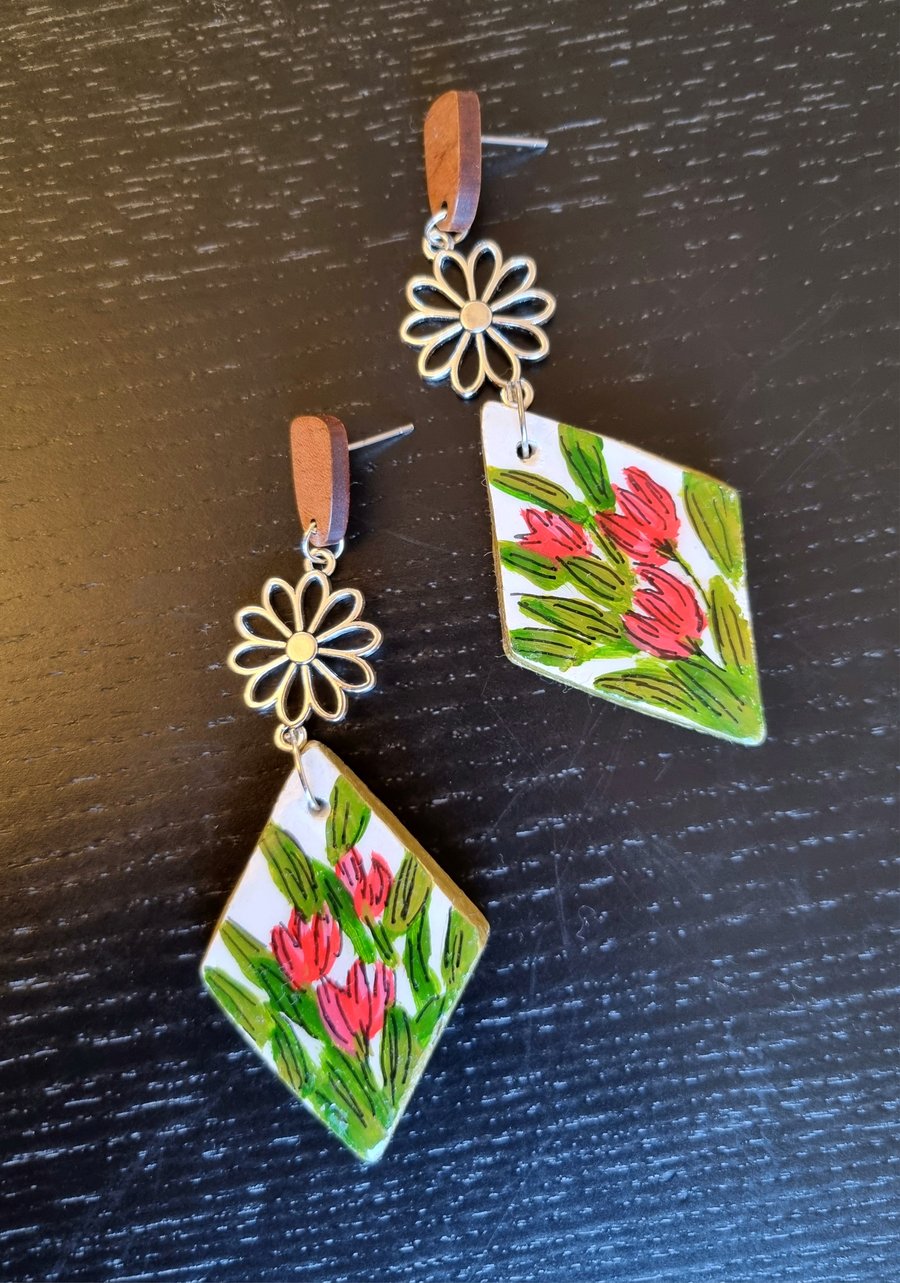Air-Dry Clay Tulip Garden Earrings