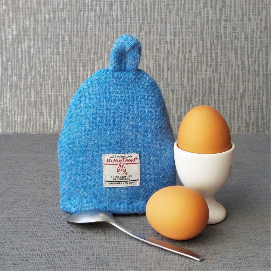 Harris tweed egg cosy bright blue gift for Dad