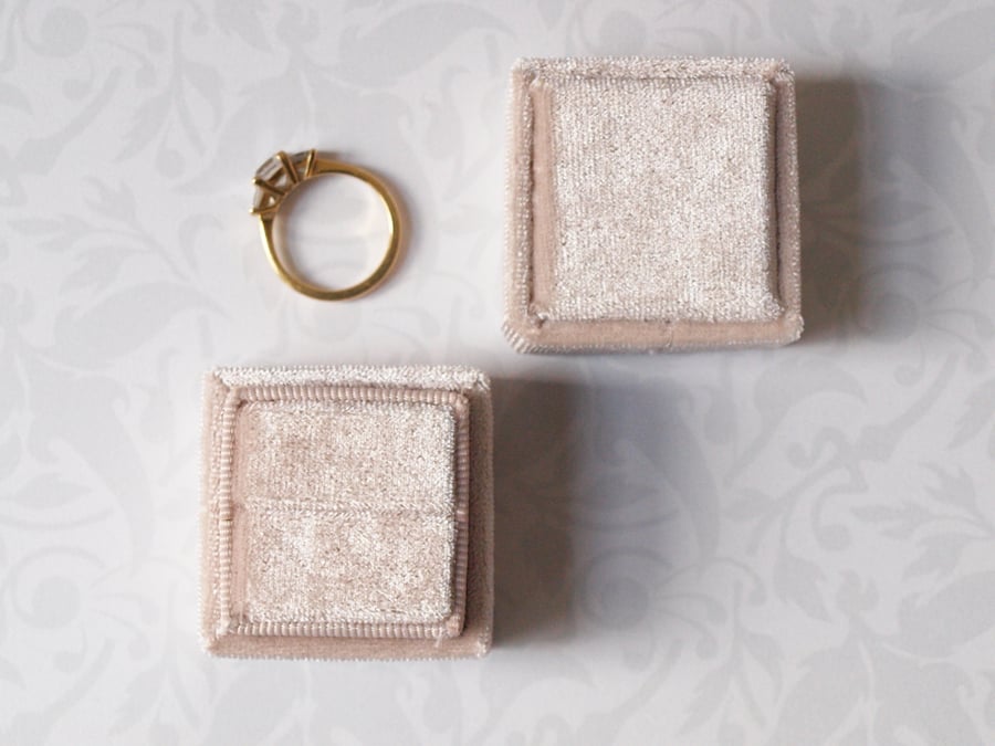 Luxurious Rich Cream Velvet Ring Box for Engagement, Wedding or Heirloom Ring