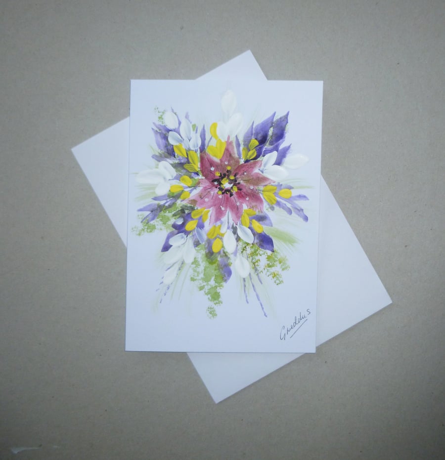 hand painted floral blank card ( ref FA 21 A4 )
