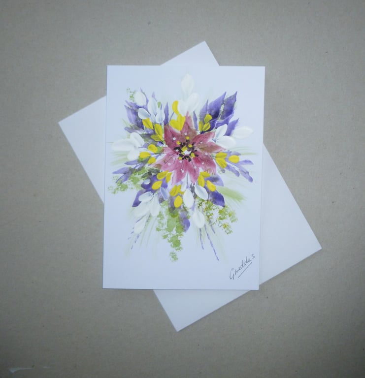 hand painted floral blank card ( ref FA 21 A4 )