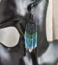 Blue and Green Beady Dangly Earrings - Sterling Silver Ear Hooks - Image 8