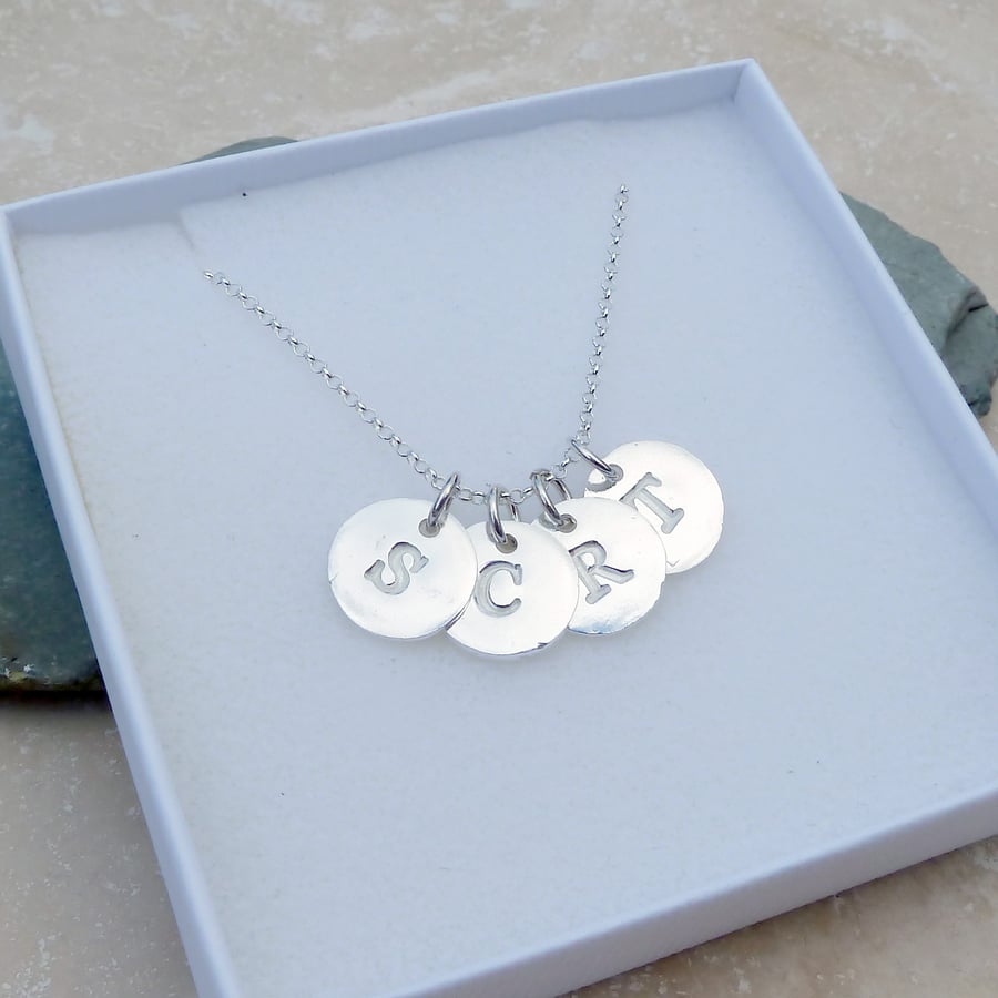 Personalised Silver Initial 4 Round Charm Necklace - LNR4