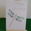 Hand Embroidered Dragonfly Birthday Card