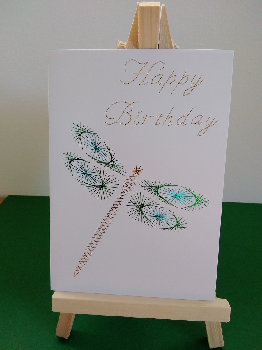Hand Embroidered Dragonfly Birthday Card