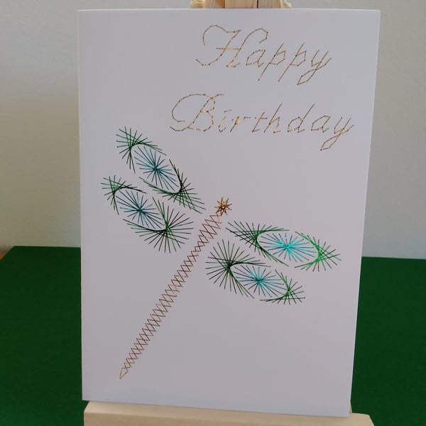 Hand Embroidered Dragonfly Birthday Card
