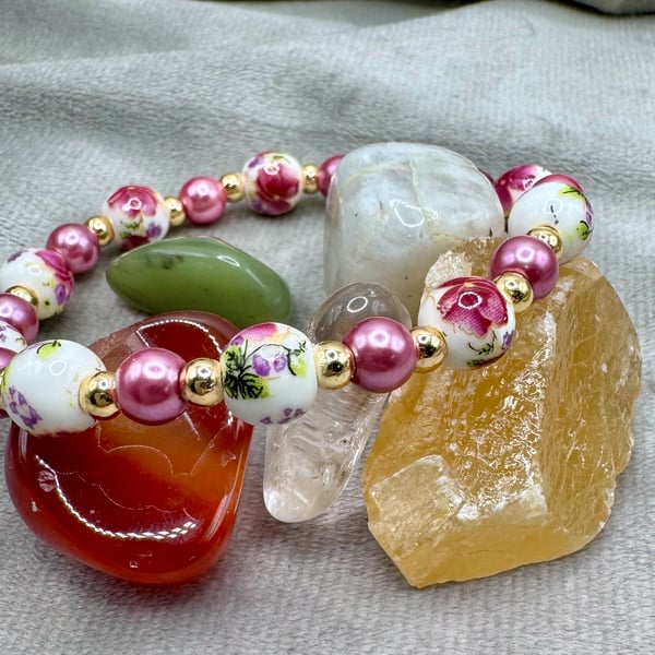 Ceramic and glass pearl bracelet - 7'' 