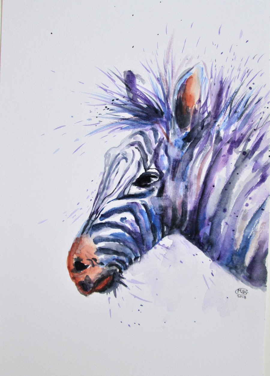 SOLD    Zebra in purple stripes. Original painting