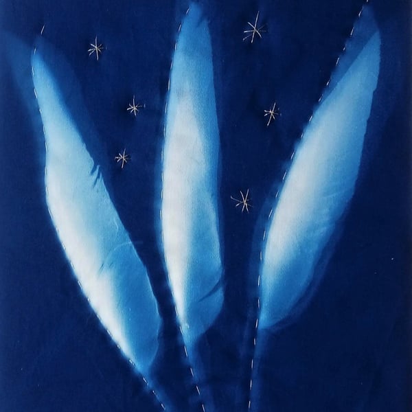 Seven Stars: Hand Embroidered Cyanotype Print on Fabric