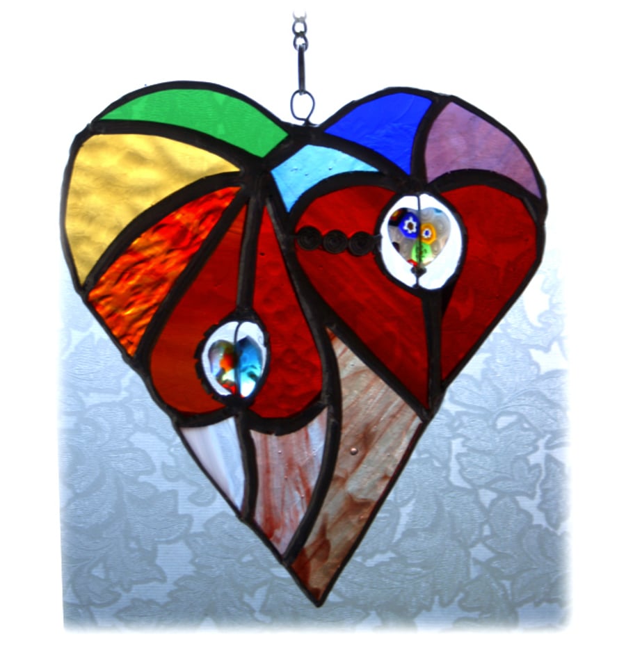 SOLD Heart of Hearts Suncatcher Rainbow Stained Glass 030 