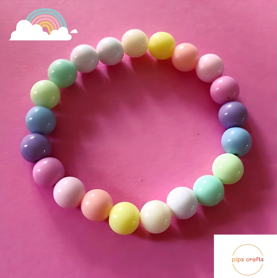 Fun Colourful Pastel Bead Stretchy Bracelet, Quirky Handmade Jewellery