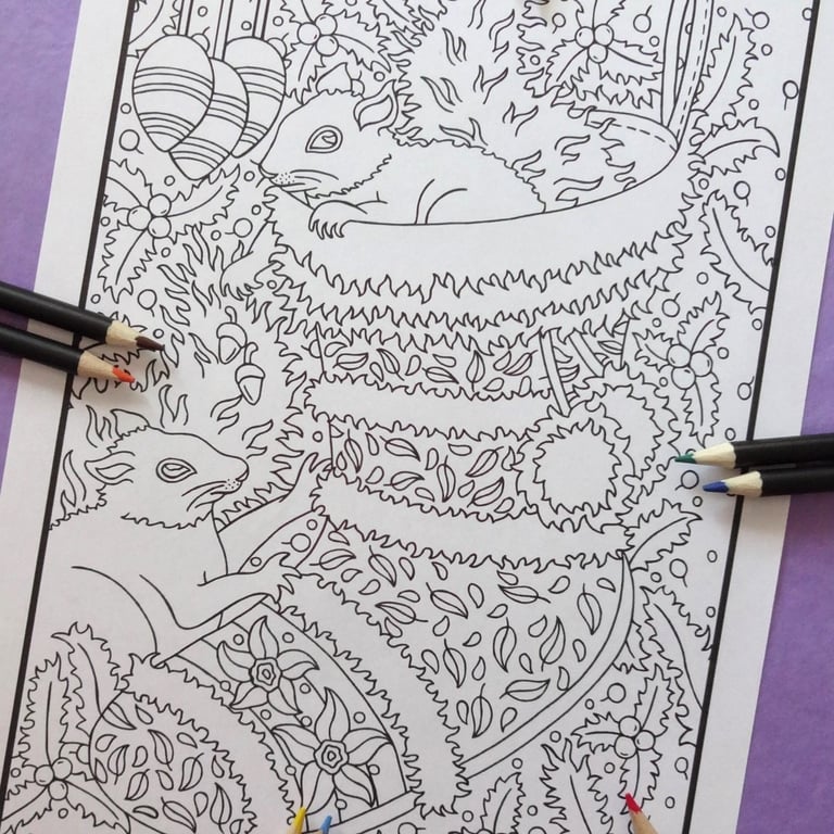 Squirrels Christmas A4 Colouring Page Printable JPG by S Godwin Studio