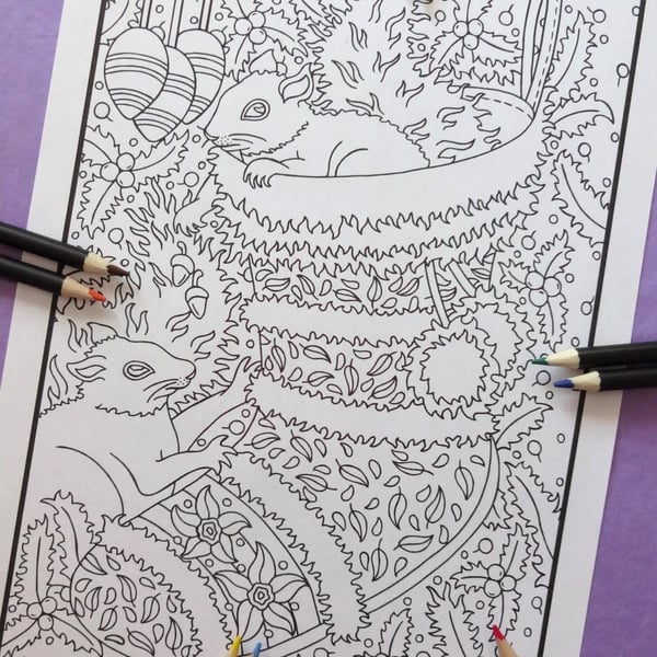 Squirrels Christmas A4 Colouring Page Printable JPG by S Godwin Studio