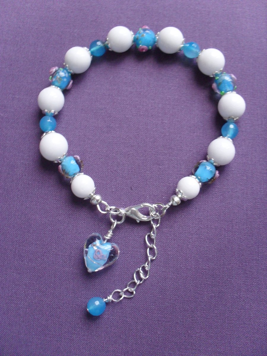 Blue Glass and Agate Bracelet