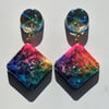 Rainbow jewel effect square earrings