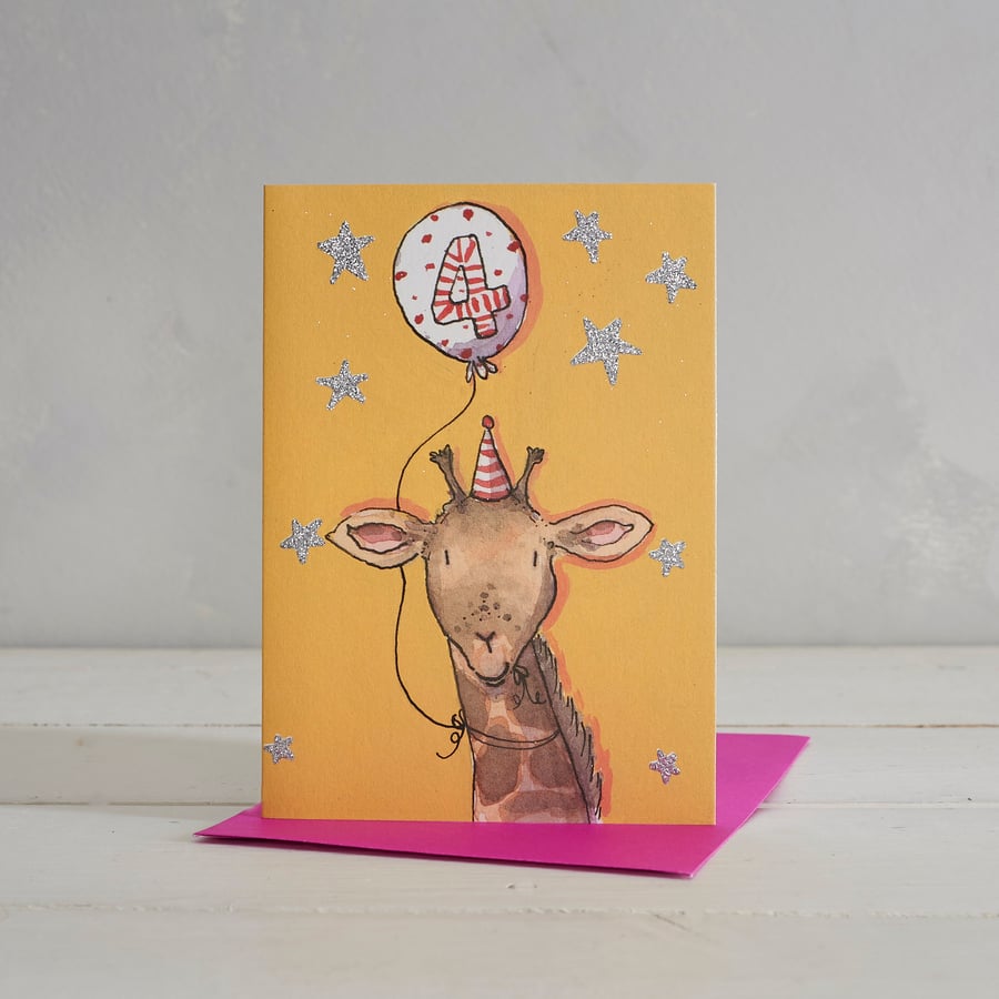 Children's 4th Birthday Giraffe Greetings Card