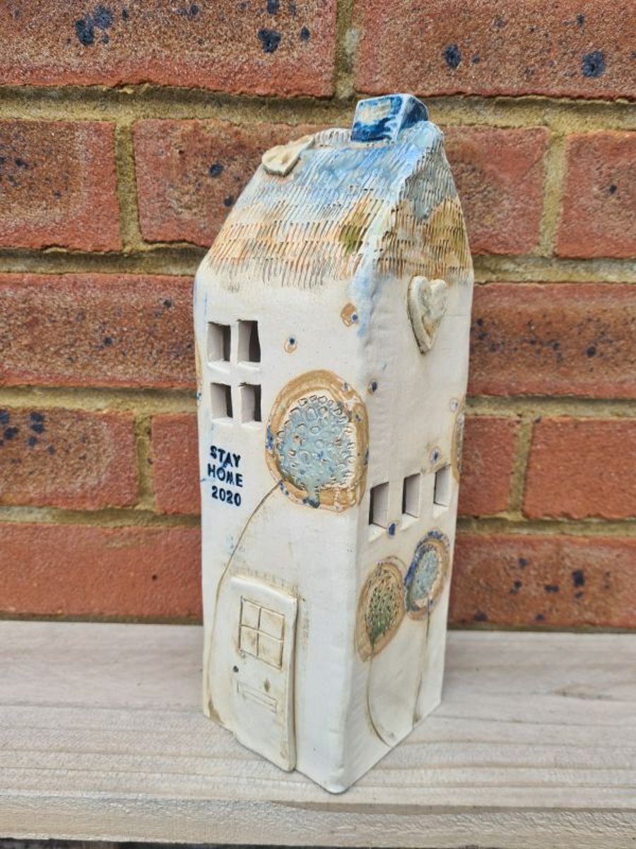 Stay Home 2020 Tall Ceramic Tea Light House