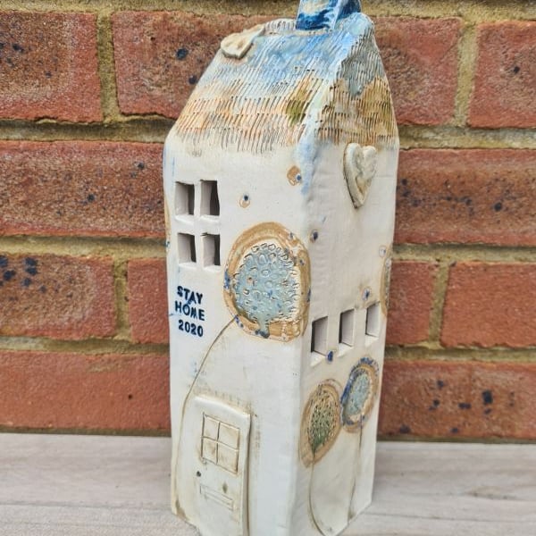 Stay Home 2020 Tall Ceramic Tea Light House