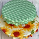 Reusable bowl covers - set of two. Sunflowers and checks