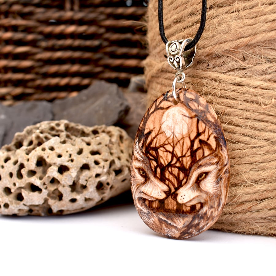 Wooden sales wolf necklace